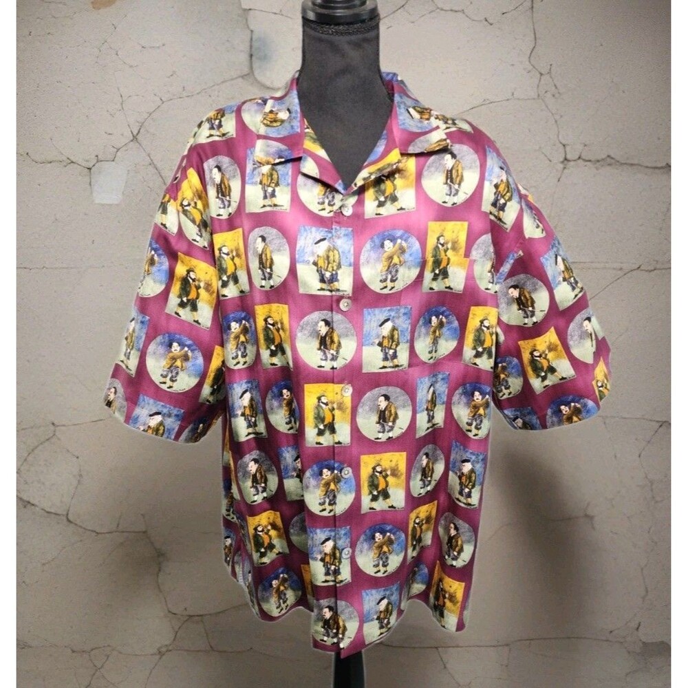 Guy Buffet Scottish Golf All Over Print Silk Shirt XL